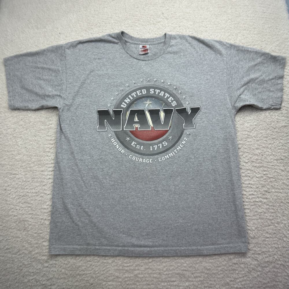 Bayside American TShirt Unisex US Navy Sz XL Gray Short Sleeve Honor Courage EUC